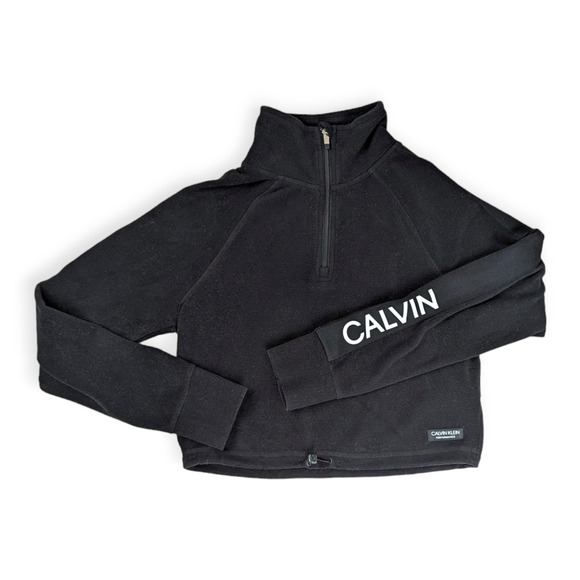 Calvin Klein Performance Black Logo 1/4 Zip Cropped Fleece Top Size Small - Picture 2 of 8